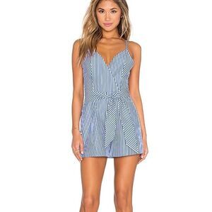 Finders Keepers Blue White Stripe Blow Your Mind Short Romper Waist Tie Sz L
